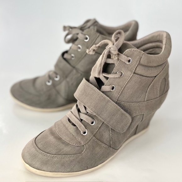 ASH Bowie Grey Washed Denim Wedge High Top Trainers-Limited edition - Picture 1 of 9